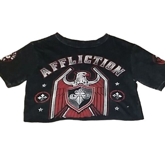 Affliction Black y2k Crewneck Crop Top - Picture 1 of 4